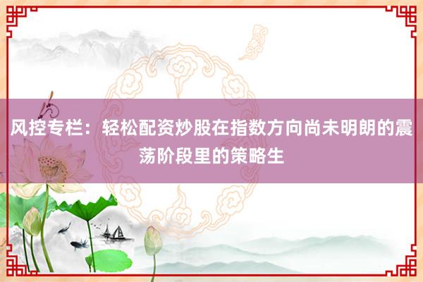 风控专栏：轻松配资炒股在指数方向尚未明朗的震荡阶段里的策略生