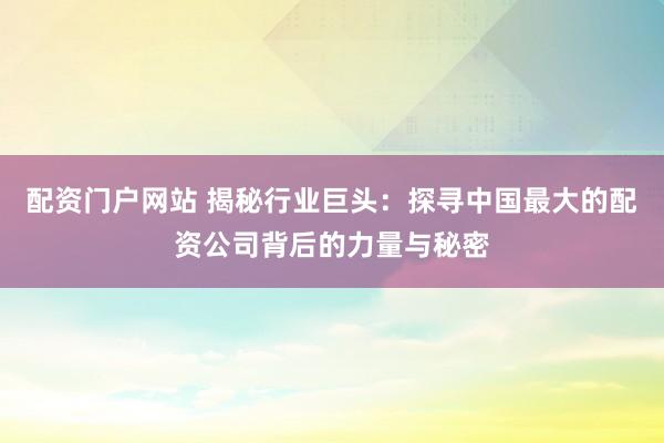 配资门户网站 揭秘行业巨头：探寻中国最大的配资公司背后的力量与秘密